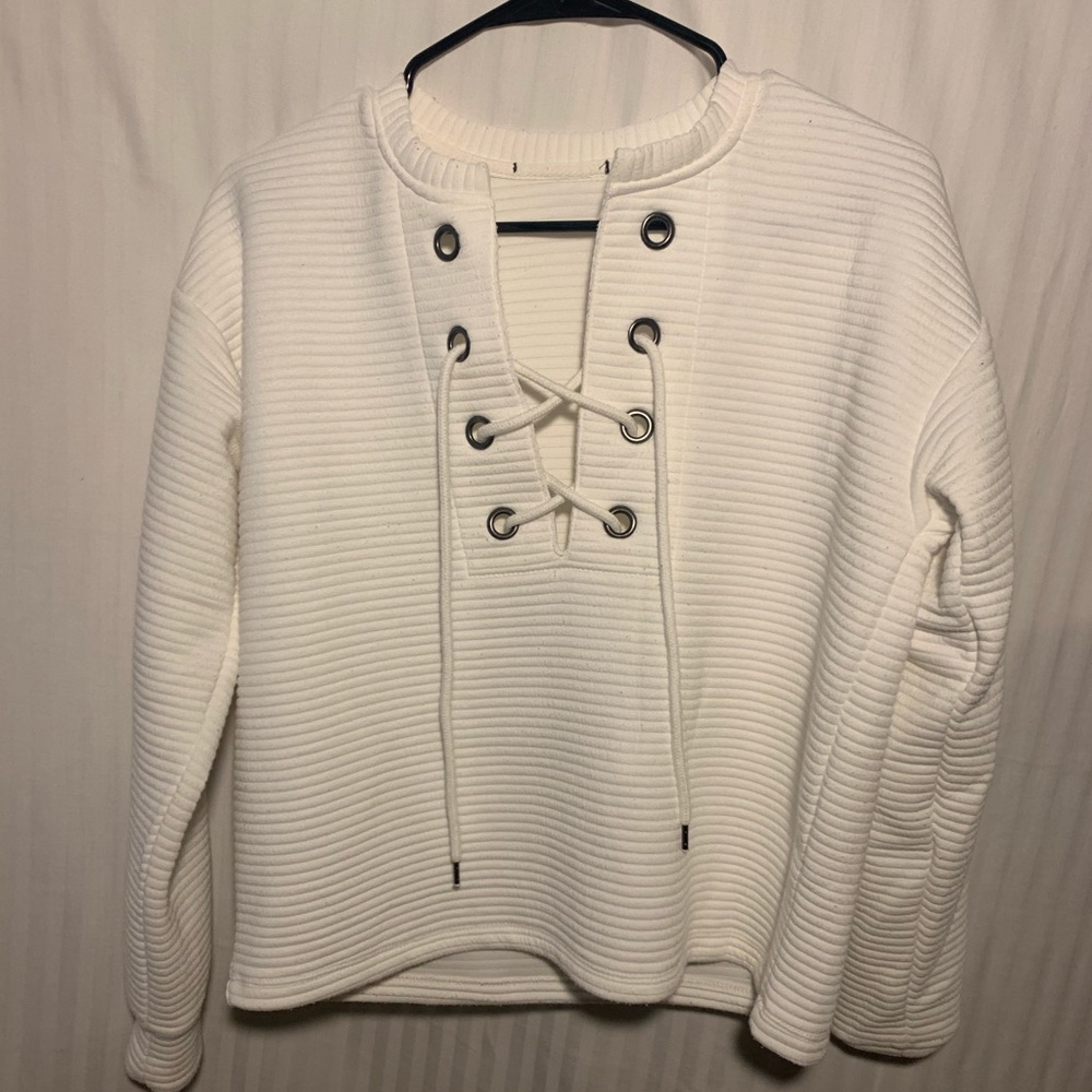 Comfy Lace-Up White Sweater